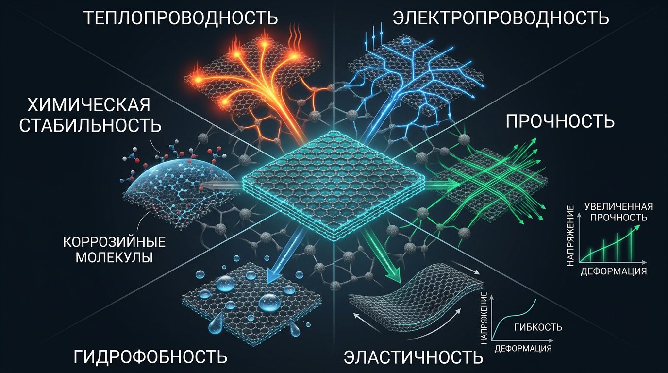 Свойства графеновых нанопластин: теплопроводность, электропроводность, прочность и эластичность